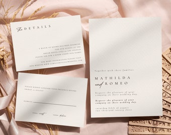 Wedding Invitation Suite Template, Wedding Invitation card, Ivory Wedding invitation, RSVP card, Detail Card | MATHILDA