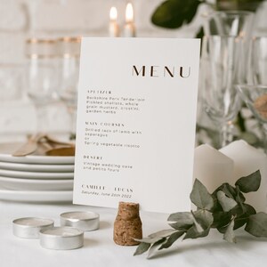 Modèle de menu de mariage moderne minimal, modèle de menu de mariage simple et élégant modifiable, menu mariage minimaliste imprimable | JOE