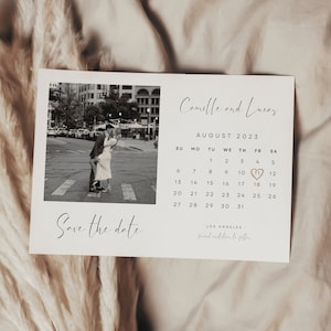 Calendar Save The Date, Minimalist Save The Date With Photo, Boho Save Our Date Card Template, Editable Template, Instant Download | CLARA