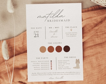 Bridesmaid Information Card, Bridesmaid Info Card Template, Bridal Party Info Card, Modern Minimalist Bridesmaid Infographic | ALMA