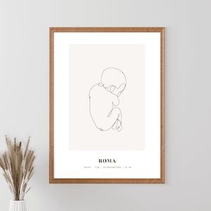 Birth Poster Template, Newborn Illustration in scale, Birth Gift, Birth Poster, Christmas Gift, Nursery decor, Baby poster Scale | ENZO