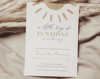 Sunshine baby shower invitation, A little sunshine is on the way invitation, Boho baby shower invite, instant download | LEO