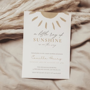 Sunshine baby shower invitation, A little sunshine is on the way invitation, Boho baby shower invite, instant download LEO image 1