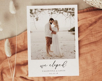 Boho Elopement Announcement Template, We Eloped Card, Wedding announcement card, Minimalist Elopement Card with Photo | ALMA