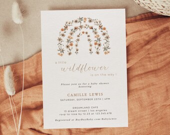 Boho Baby Shower Invitation, Wildflower Baby Shower Invitation, Garden Flowers Invitation, Blush Pink, Editable Instant Download | FLORA