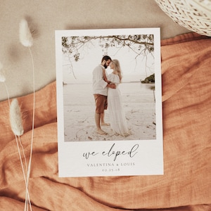 Modèle d'annonce mariage intime bohème, carte We Eloped, carte de faire-part de mariage, carte minimaliste avec photo | ALMA