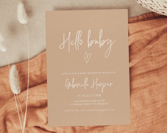 Beige Baby Shower Invitation, Minimal Baby Shower Invite, modern baby shower, minimalist invite, Editable Template, Instant Download