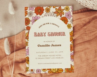 Retro babyshoweruitnodiging, hippe babyshoweruitnodiging, boho babyshoweruitnodiging, jaren 70 babyshoweruitnodiging | VIC