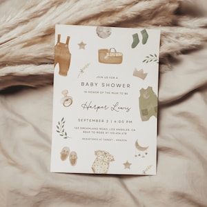 Gender Neutral Baby Shower Invitation Template, Boho Baby Shower Invitation, Baby Clothes Shower Invite, bohemian reveal | ALBI