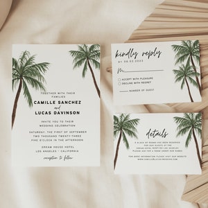 Faire-part de mariage de destination, suite de modèle d'invitation de mariage de palmier, ensemble d'invitation de mariage tropical | PALM