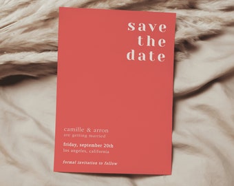 Colorful Wedding Save the Date, Coral Pink and Peach Orange Save The Date, Colorful Wedding Template, Modern Invitation Template | POPPY