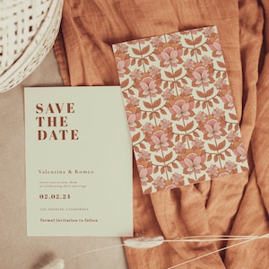 Modèle d’invitation de mariage inspiré des années 70, invitation de mariage rétro modifiable, invitation rétro imprimable | ZOA