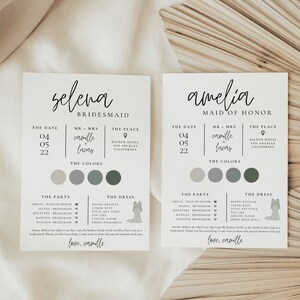 Bridesmaid Information Card, Bridesmaid Info Card Template, Bridal Party Info Card, Modern Minimalist Bridesmaid Infographic | ALMA