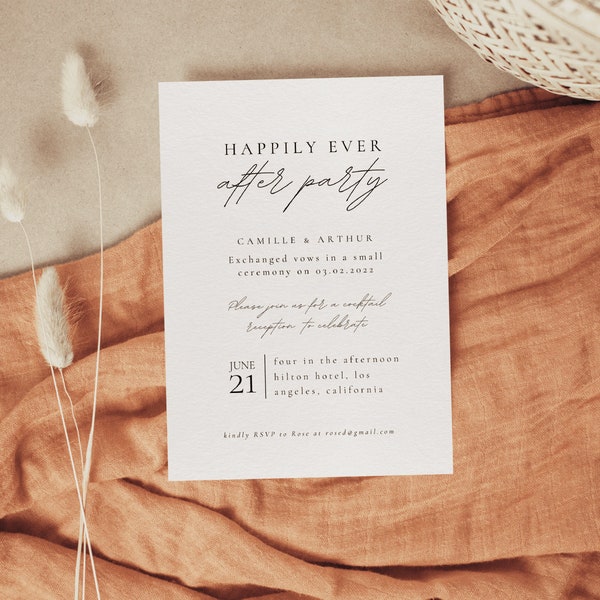 Modèle d'annonce mariage intime moderne, carte We Eloped, carte de faire-part de mariage, carte minimaliste avec photo | ALMA