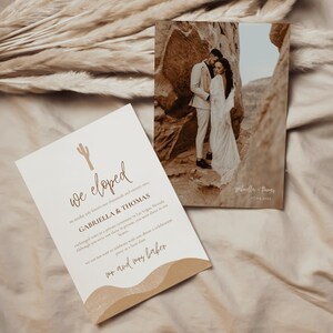 Modèle d'annonce mariage intime bohème, carte We Eloped, carte de faire-part de mariage, carte minimaliste avec photo | DEA
