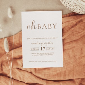 Invitation Baby Shower beige minimaliste, Invitation Fête prénatale, Téléchargement instantané, Personnalisable, Bébé, Carte, Imprimable