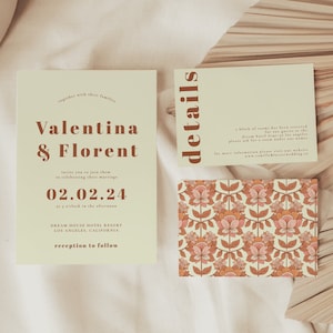 Retro Wedding Invitation Suite, 70s inspired Wedding Invitation, Colorful Wedding Invitation Template, Vintage Invitation Template | ZOA