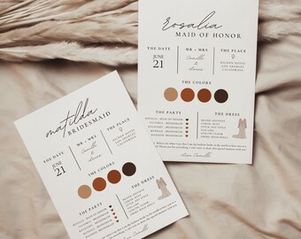 Bridesmaid Information Card, Bridesmaid Info Card Template, Bridal Party Info Card, Modern Minimalist Bridesmaid Infographic | ALMA