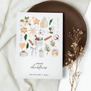 Christmas Card, Christmas Card Template, Watercolor Christmas card, Holiday Card, Holiday Card Template, Instant Download | EMMA