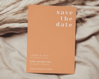 Colorful Wedding Save the Date, Coral Pink and Peach Orange Save The Date, Colorful Wedding Template, Modern Invitation Template | POPPY