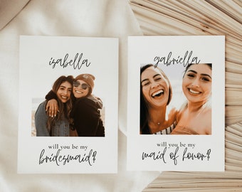 Will You Be My Bridesmaid, Photo Bridesmaid Proposal, Bridesmaid Photo Card, Minimalist Wedding, Boho Bridesmaid Proposal | ALMA