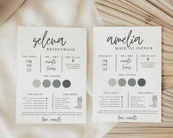 Bridesmaid Information Card, Bridesmaid Info Card Template, Bridal Party Info Card, Modern Minimalist Bridesmaid Infographic | ALMA