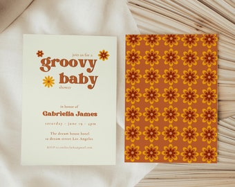 Retro Baby Shower Invitation Template, Groovy Baby Invitation, Retro Baby Shower Invite, Groovy Baby Shower Invite, 70's Baby Shower Invite