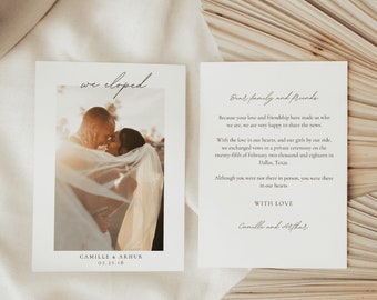 Elopement Announcement Card Template, We Eloped Card, Modern wedding announcement card, Minimalist Elopement Card with Photo | ALMA