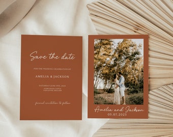 Terracotta save the date wedding, Save the date invitation, Save the date digital, Template save the date, minimalist wedding, TERRAM