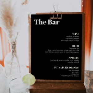 Elegant and Trendy Wedding Bar Menu, Wedding Drink Sign, Modern Minimalist Drink Menu Sign, Bar Menu Template, Editable Template | VERO