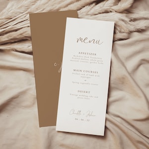 Menu de mariage bohème, template menu de mariage minimaliste, menu de mariage beige, Menu de mariage imprimable, Menu de mariage beige | EMY