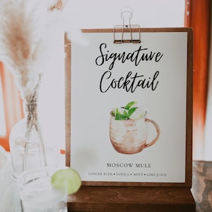 Moscow Mule Signature Drink Sign, Signature Cocktail Sign, Minimalist Wedding Bar Menu Sign, Wedding Drinks menu, Editable Template | ALMA