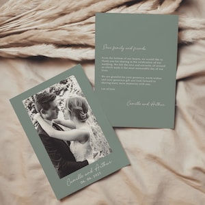 Cartes de remerciement mariage vert sauge, Template carte de remerciement, Carte de remerciement mariage, Mariage vert sauge | ALBA