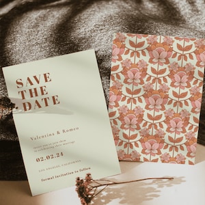 Modèle d’invitation de mariage inspiré des années 70, invitation de mariage rétro modifiable, invitation rétro imprimable | ZOA