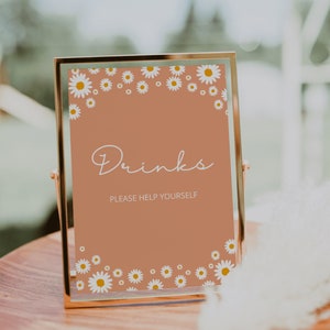 Drinks Sign Template, Daisy Baby Shower Sign, Baby Shower Sign, Drinks Sower Sign, Baby shower Table Decoration, Edit in Canva | ANA