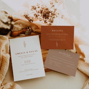 Faire part de mariage terracotta orange, Invitation mariage bohème, Invitation mariage florale, carte RSVP et détails, TERRAB