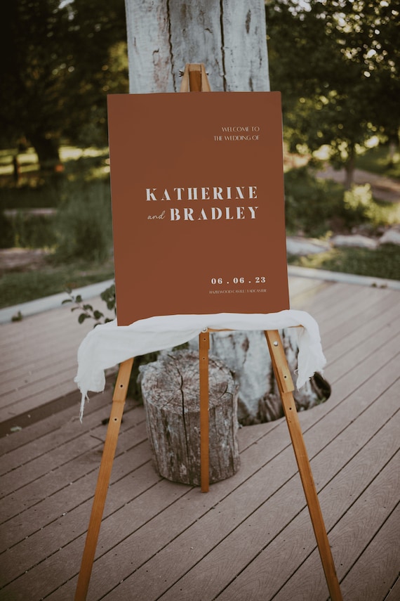 Panneau bienvenue mariage retro, Panneau bienvenue personnalisé, mariage minimaliste, Panneau bienvenue terracotta, Panneau minimaliste |IVA