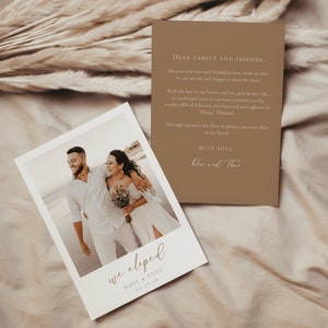 Boho Beige Elopement Announcement Template, We Eloped Card, Wedding announcement card, Minimalist Elopement Card with Photo EMY image 2