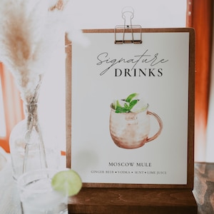 Moscow Mule Signature Drink Sign, Signature Cocktail Sign, Minimalist Wedding Bar Menu Sign, Wedding Drinks menu, Editable Template | ALMA