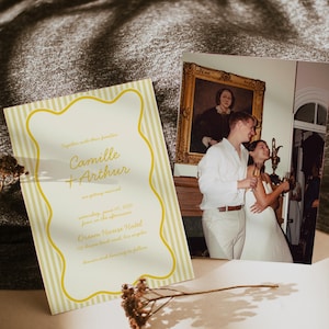 Modern Butter Yellow Wedding Invitation, Minimalist Elegant Wedding Invite, Spring Summer Wedding Stationery, Pastel Wedding Invitation|JUNE