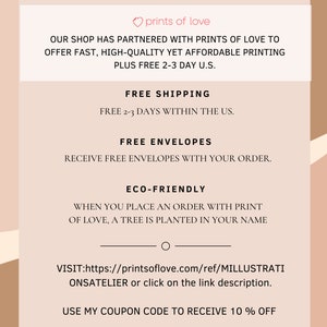 May include: A pink and brown graphic with the text "WHERE TO PRINT?" and "prints of love". The text says "Our shop has partnered with Prints of Love to offer fast, high-quality yet affordable printing plus free 2-3 day U.S."