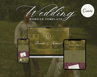 Fully Customizable Wedding Website, Old Money Wedding Website, Vintage Canva Template, Classic Bridal Site, Timeless Wedding Website