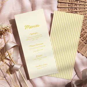 Pastellgelbes Hochzeitsmenü, Minimalistisches Hochzeitsmenü, Frühlings- und Sommerempfangsmenü, Digitaler Download | JUNI