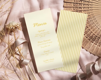Modern Butter Yellow Wedding Menu, Minimalist Wedding Reception Menu, Elegant Spring Summer Wedding Menu, Printable Digital Download | JUNE