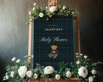 Panneau de bienvenue vintage pour baby shower avec motif ours en peluche Polo, décorations pour baby shower Lauren pour garçons | JILL