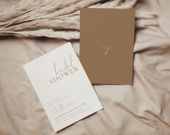 Boho Bridal Shower Invitation Template, Beige Bridal Shower Invitation, Editable Wedding Shower Invitation, Instant Download | EMY