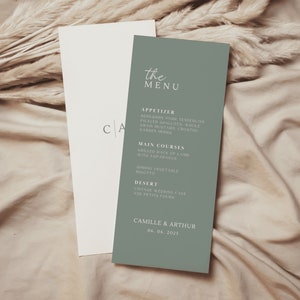 Menu mariage vert sauge, menu diner template, menu dîner vert sauge, menu boisson vert sauge, menu mariage vert sauge, mariage bohème, ALBA