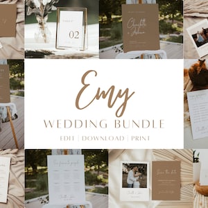 Boho Wedding Reception Bundle, Printable Wedding Signs Template Download, Modern Wedding Signage, Editable Instant Download | EMY