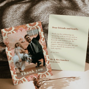 70s Inspired Wedding Thank you Card Template, Retro Wedding Thank you Card , Printable Retro Thank you card, Instant Download | ZOA