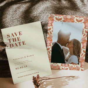 Modèle d’invitation de mariage inspiré des années 70, invitation de mariage rétro modifiable, invitation rétro imprimable | ZOA